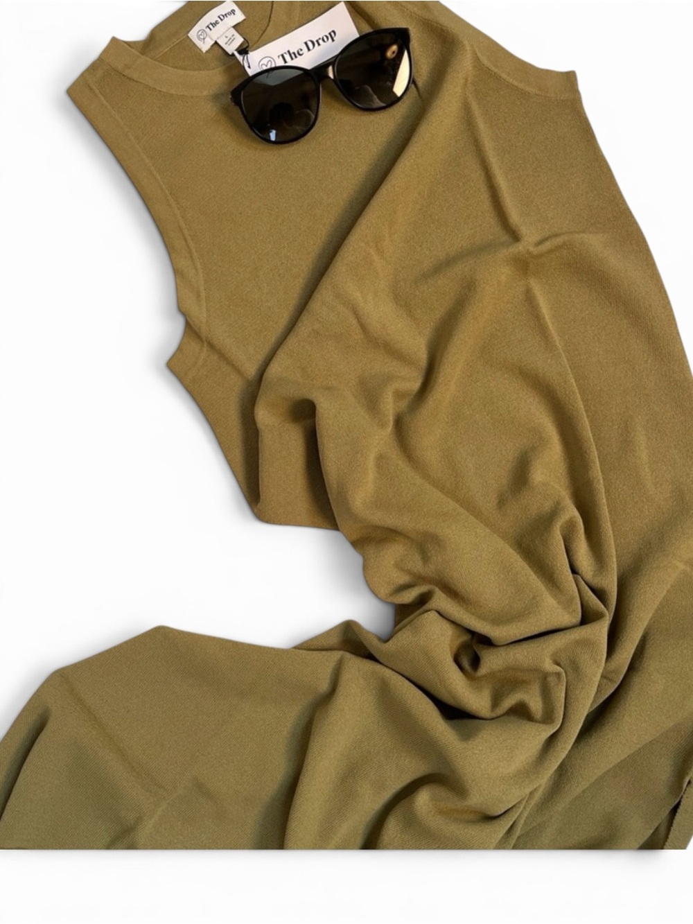 Sleeveless Light  Knit Dress in an Olive Long